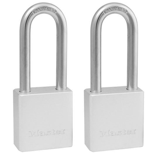 Master Lock 1-1/2" Solid Steel Long Shackle Padlock; 2-Pack