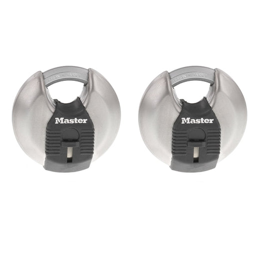 Master Lock 2-3/4in (70mm) Wide MagnumÂ® Stainless Steel Discus Keyed Padlock with Shrouded Shackle, 2 pack, M40XTCCSEN