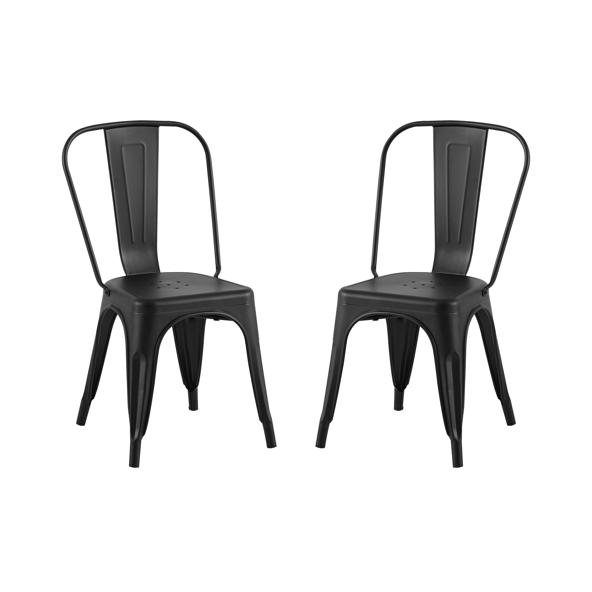 High Gloss White Industrial Metal Dining Chairs 18 Inch Seat Height Stackable, Set of 2