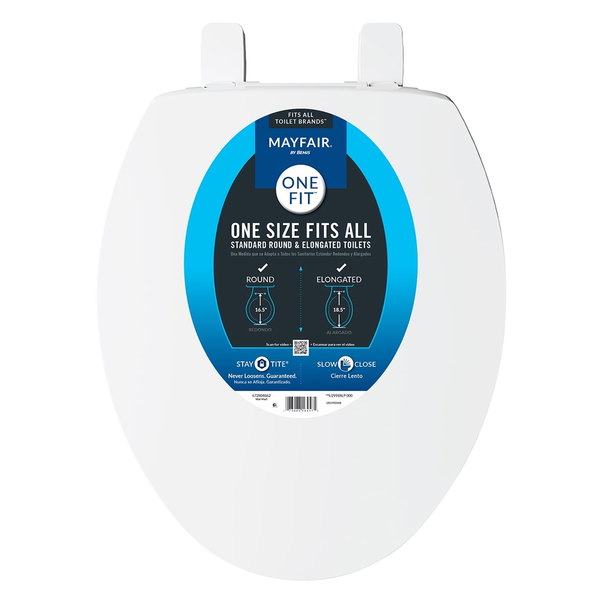 Mayfair by Bemis One Fitâ„¢ Universal Plastic Toilet Seat White Never Loosens Slow-Close