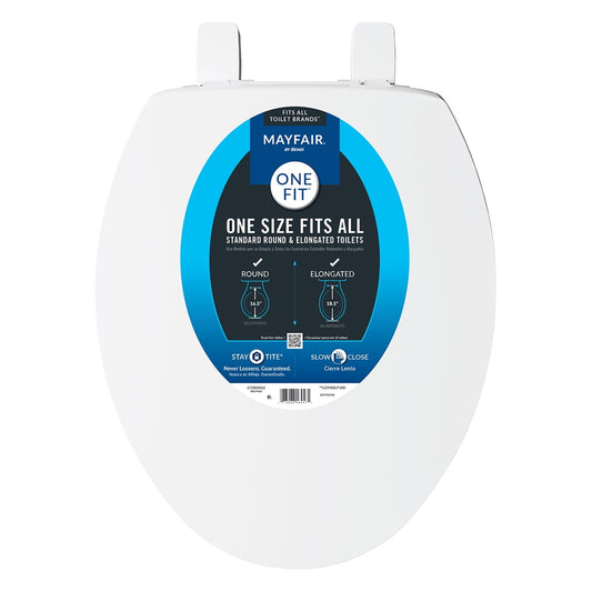 Mayfair by Bemis One Fitâ„¢ Universal Plastic Toilet Seat White Never Loosens Slow-Close