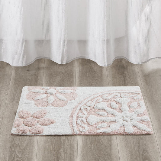 Medallion Cotton Tufted Bath Rug 20x30 Inches Modern Bohemian Bathroom Mat Soft Absorbent 100% Cotton Machine Washable