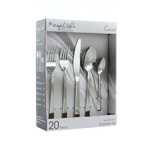 MegaChef Cravat 20 Piece Flatware Utensil Set, Stainless Steel Silverware Metal