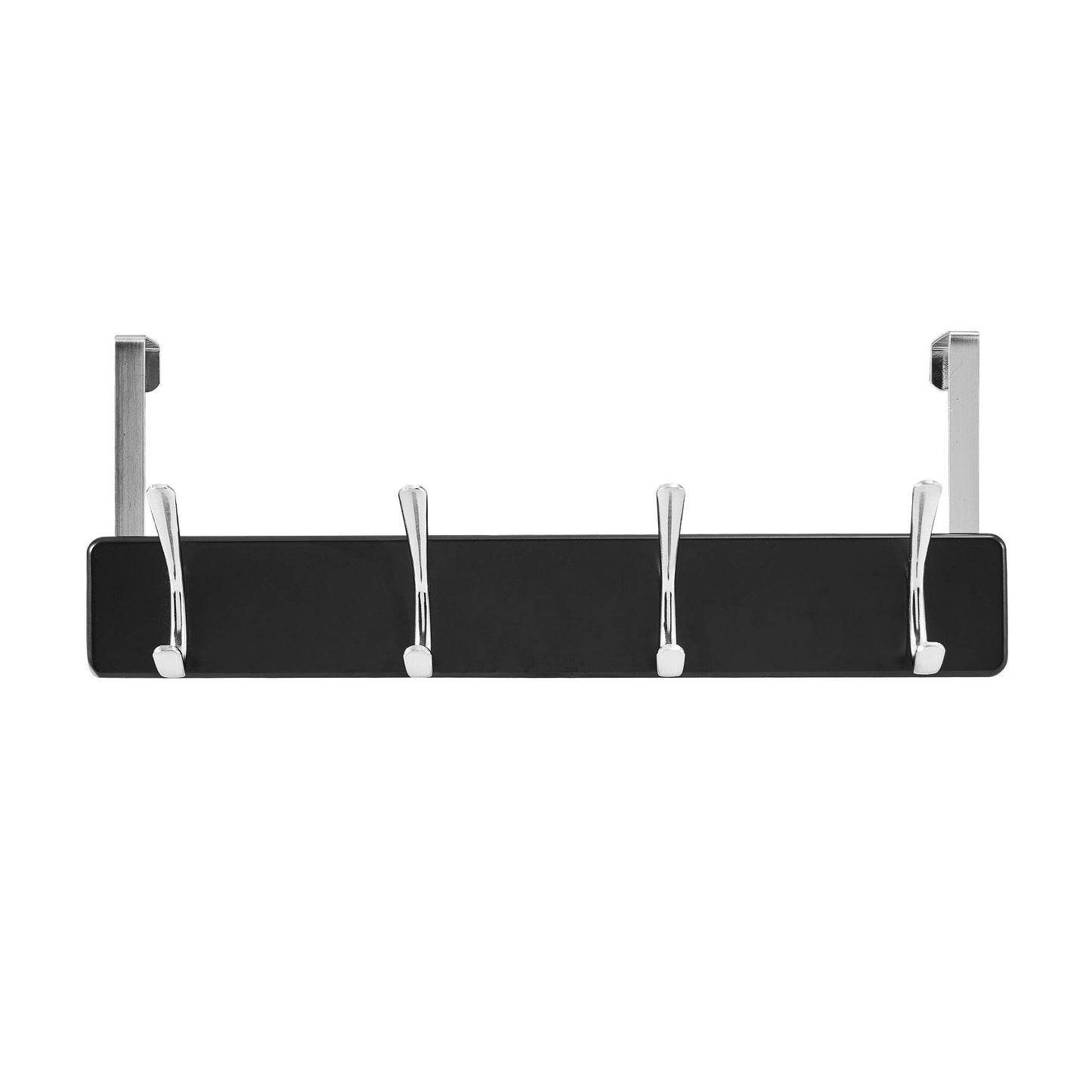 Melannco 18X6 Inch Over The Door MDF Coat Rack With 4 Silver Metal  Hooks Black