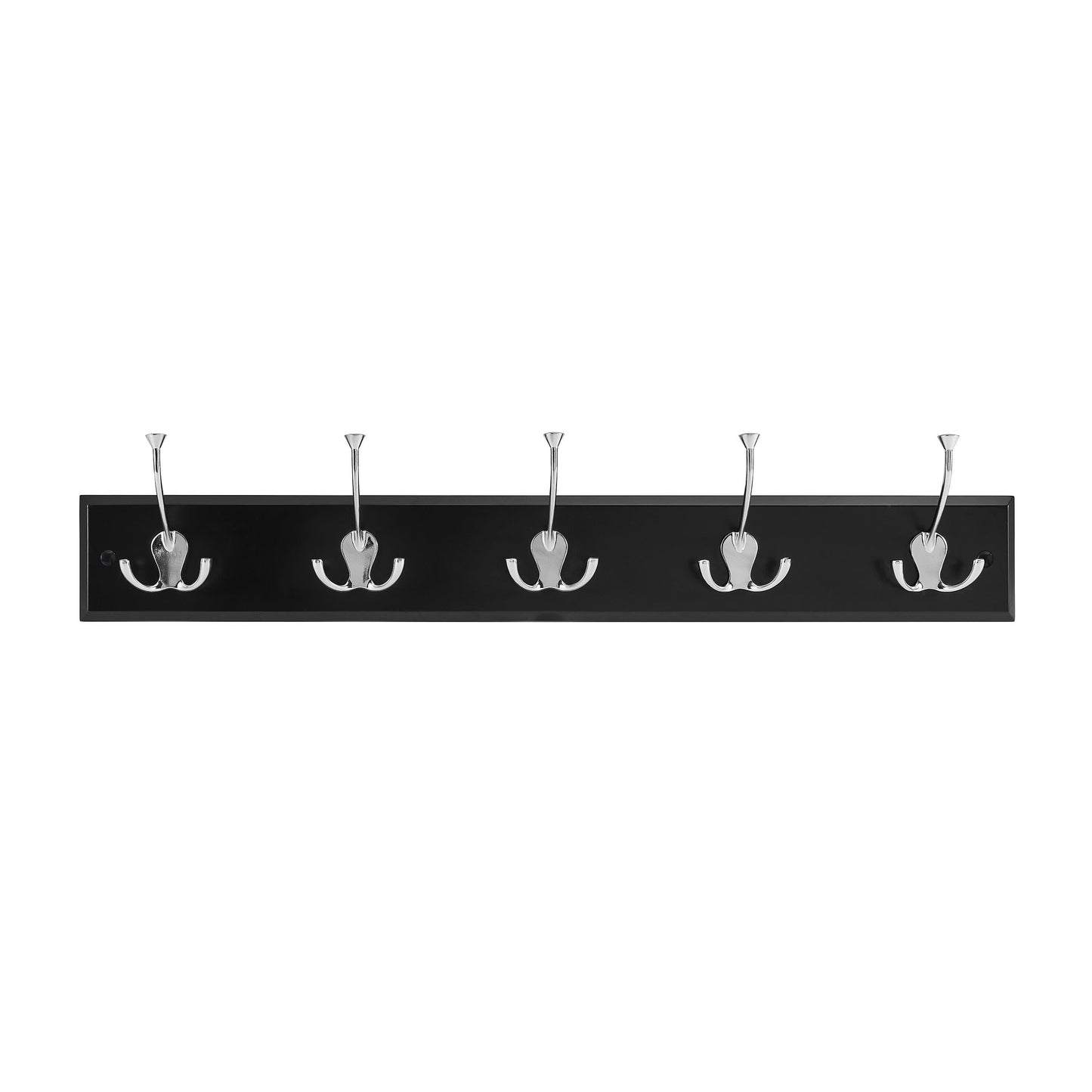 Melannco 27X5 Inch Wall Mount MDF Coat Rack With 5 Silver Metal  Hooks Black