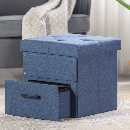 Mellow Stockbox 15" Ottoman with Storage Drawer, Blue