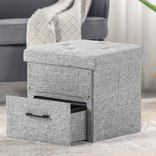 Mellow Stockbox 15" Ottoman with Storage Drawer, Light Grey