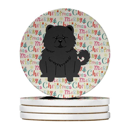 Merry Christmas Chow Chow Black Large Sandstone Coasters Pack of 4 4 in x 4 in