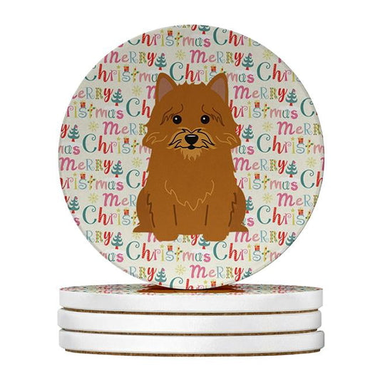 Merry Christmas Norwich Terrier Large Sandstone Coasters Pack of 4 4 in x 4 in