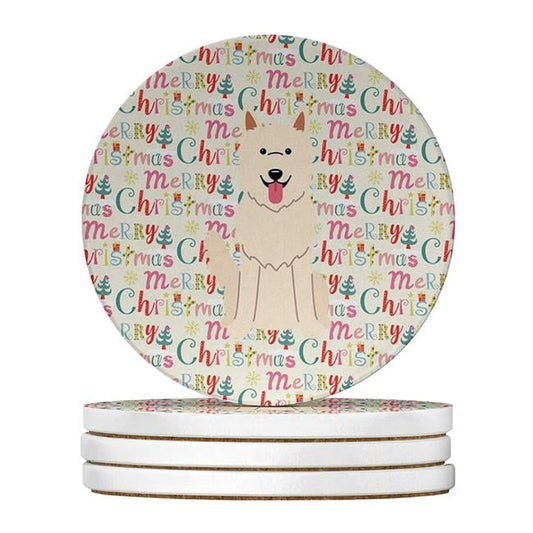 Merry Christmas White German Shepherd Large Sandstone Coasters Pack of 4 4 in x 4 in