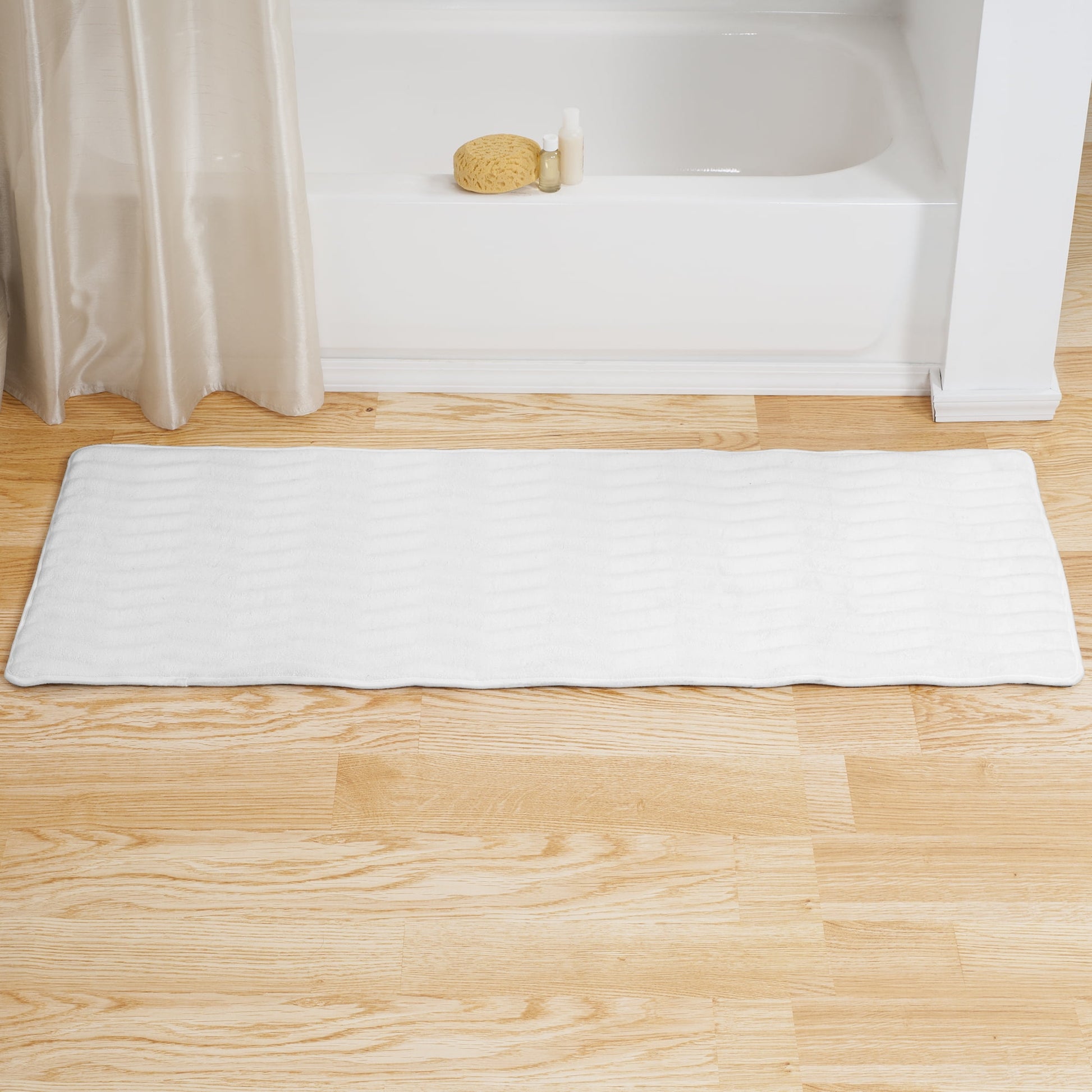 Microfiber Memory Foam Bathmat â€“ Oversized Padded Nonslip Accent Rug for Bathroom, Kitchen, Laundry Room, Wave Pattern by Somerset Home (White)