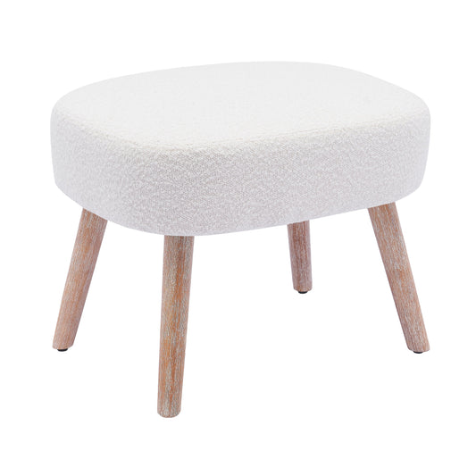 Mid-Century Modern 16.5" Tall Water and Stain Resistant Boucle Fabric Upholstered Ottoman with Wooden Legs, Cream