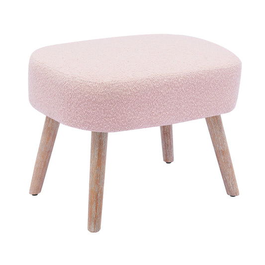 Mid-Century Modern 16.5" Tall Water and Stain Resistant Boucle Fabric Upholstered Ottoman with Wooden Legs, Dusty Peach