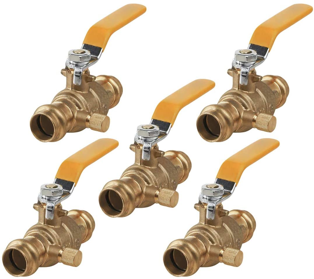 Midline Valve 532012VLVD-5 Premium Press Ball Valve with Drain, with 1/2 in. Press Connections, Brass (Pack of 5)