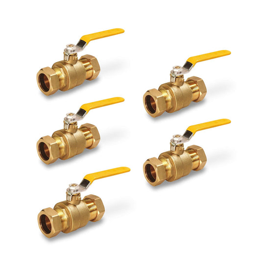 Midline Valve 822223M-5 Premium Brass Full Port Ball Valve, 1 in. Compression Connections (5 Pack)