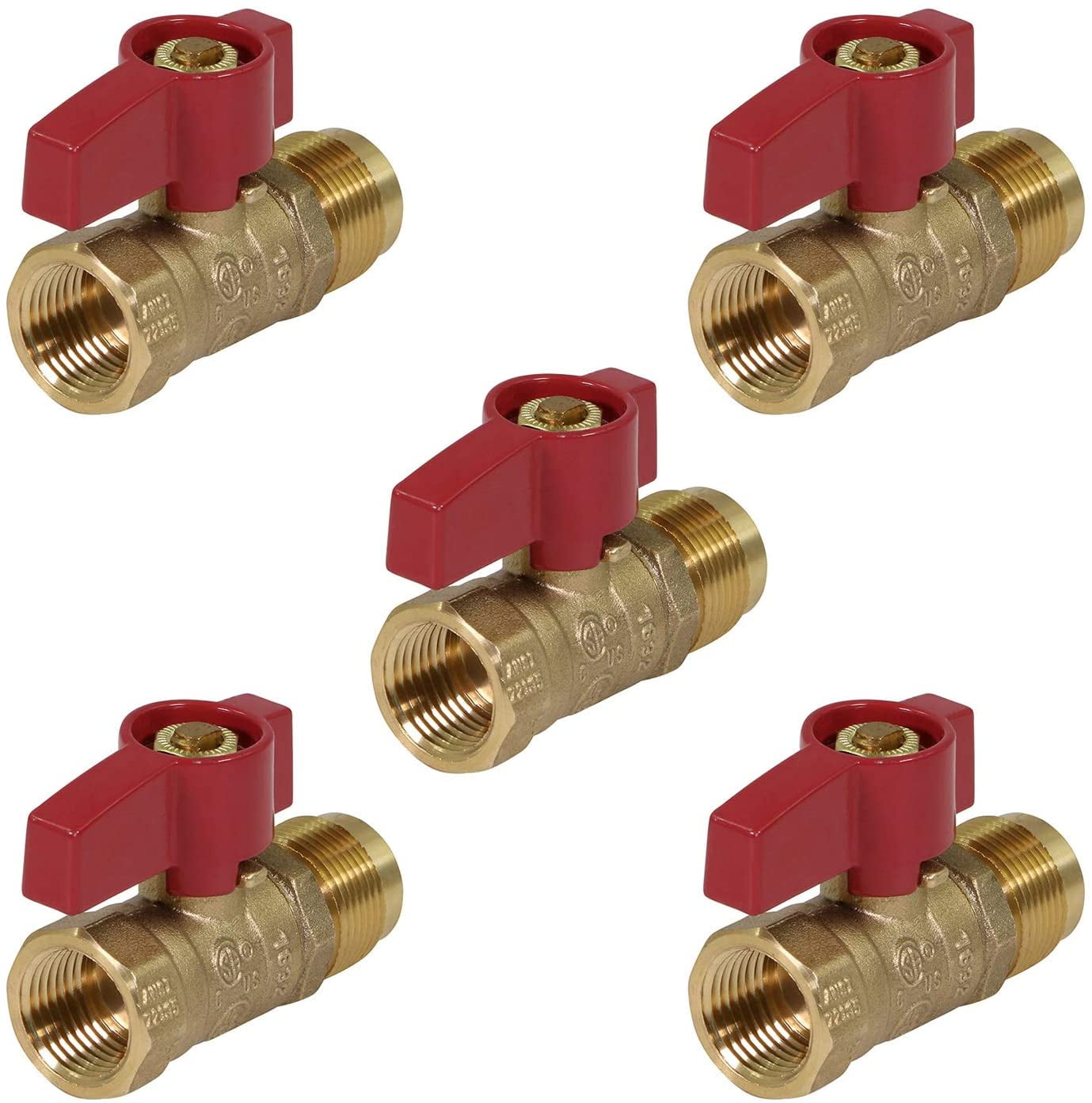 Midline Valve LxF1258GAS-5 Premium Brass Gas Ball Valve, with 5/8 in. x 1/2 in. Flare x FIP Connections (Pack of 5)