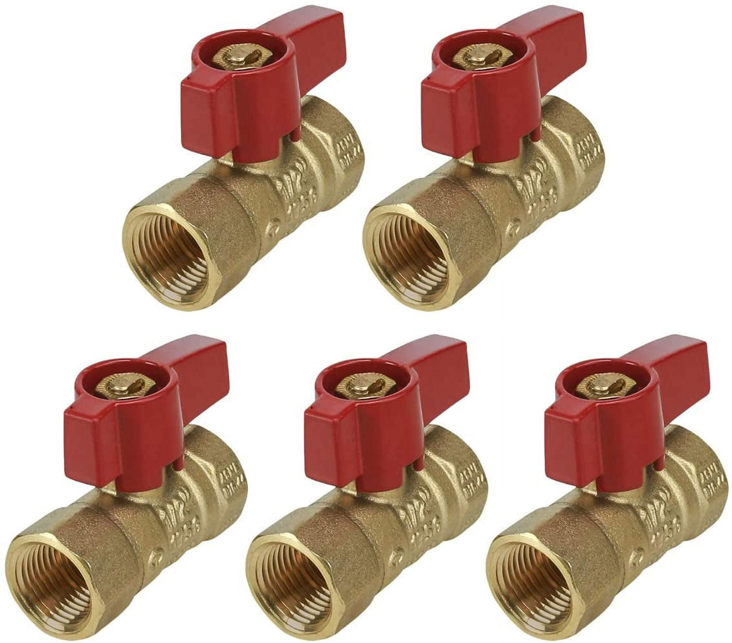 Midline Valve RFIP12-5 Premium Brass Gas Ball Valve, with Red Aluminum Alloy Handle, 1/2 in. FIP Connections (Pack of 5)