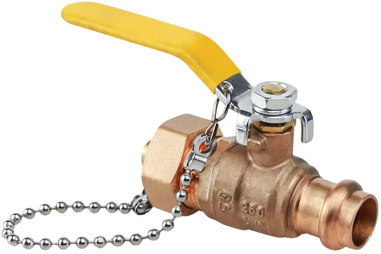 Midline Valve VHR234B Premium Brass Full Port Hose Ball Valve with Chain and Cap, 1/2 in. Press x 1/2 in. Hose