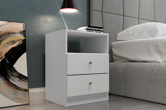 Midtown Concept Jersey 2-Drawer Bedside Nightstand Table, White