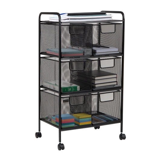 Mind Reader Multipurpose Rolling Cart with Drawers, Office Storage Organizer, Utility Cart, Metal, Black