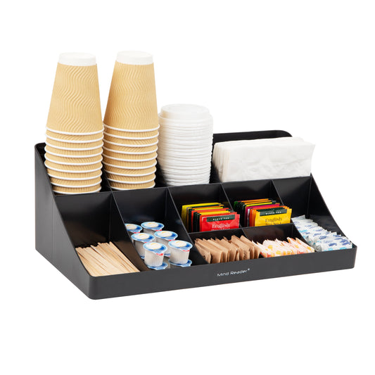 Mind Reader Black Countertop 2-Tier Cup & Condiment Organizer, 11-Compartment