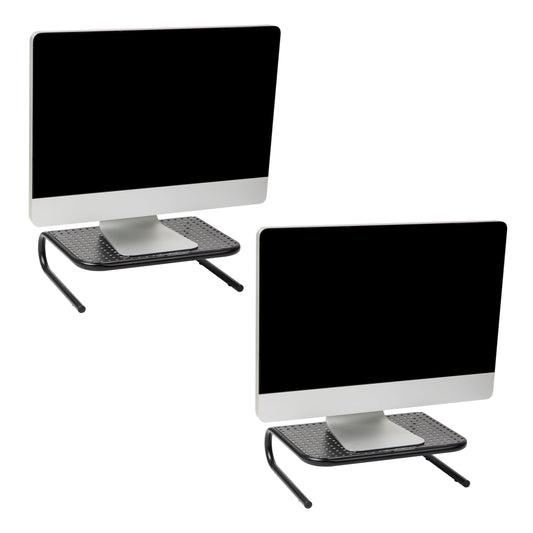 Mind Reader Monitor Stand, Ventilated Laptop Riser, Desktop Organizer, Metal, 14.5"L x 11.25"W x 4.25"H, Set of 2, Black
