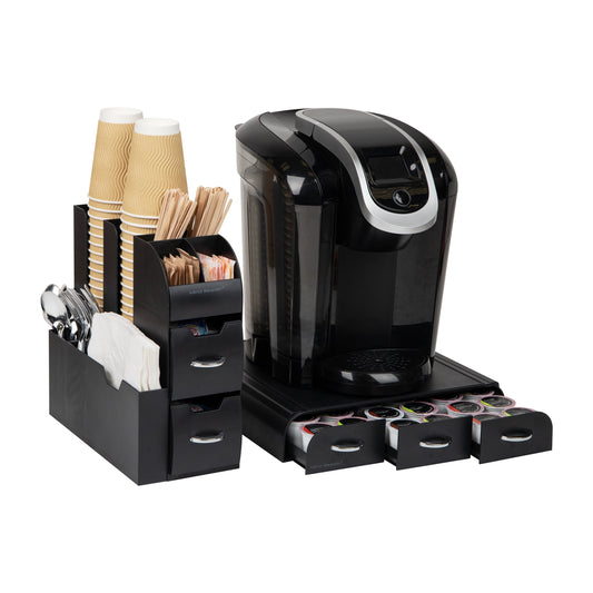 Mind Reader Single Serve Coffee Pod Drawer and Cup Condiment Set, 2 Pcs., 36 Pod Capacity, Black