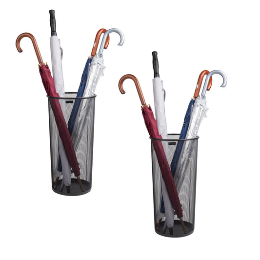Mind Reader Umbrella Stand, Entryway, Metal, 10.25"L x 10.25"W x 19.5"H, 2-pack, Black