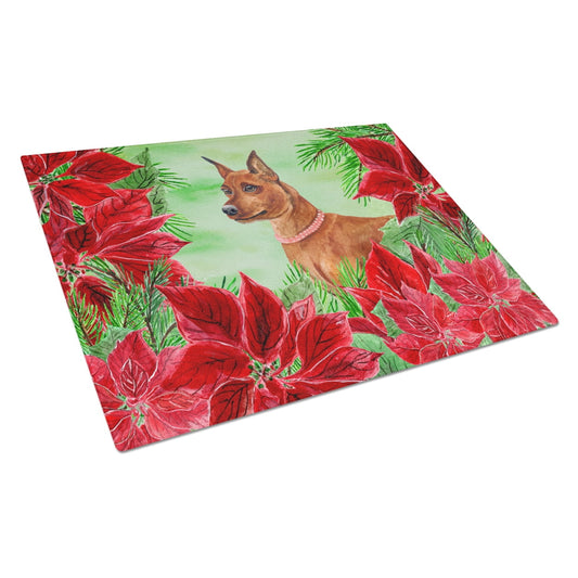 Caroline's Treasures Miniature Pinscher Poinsettas Glass Cutting Board Large