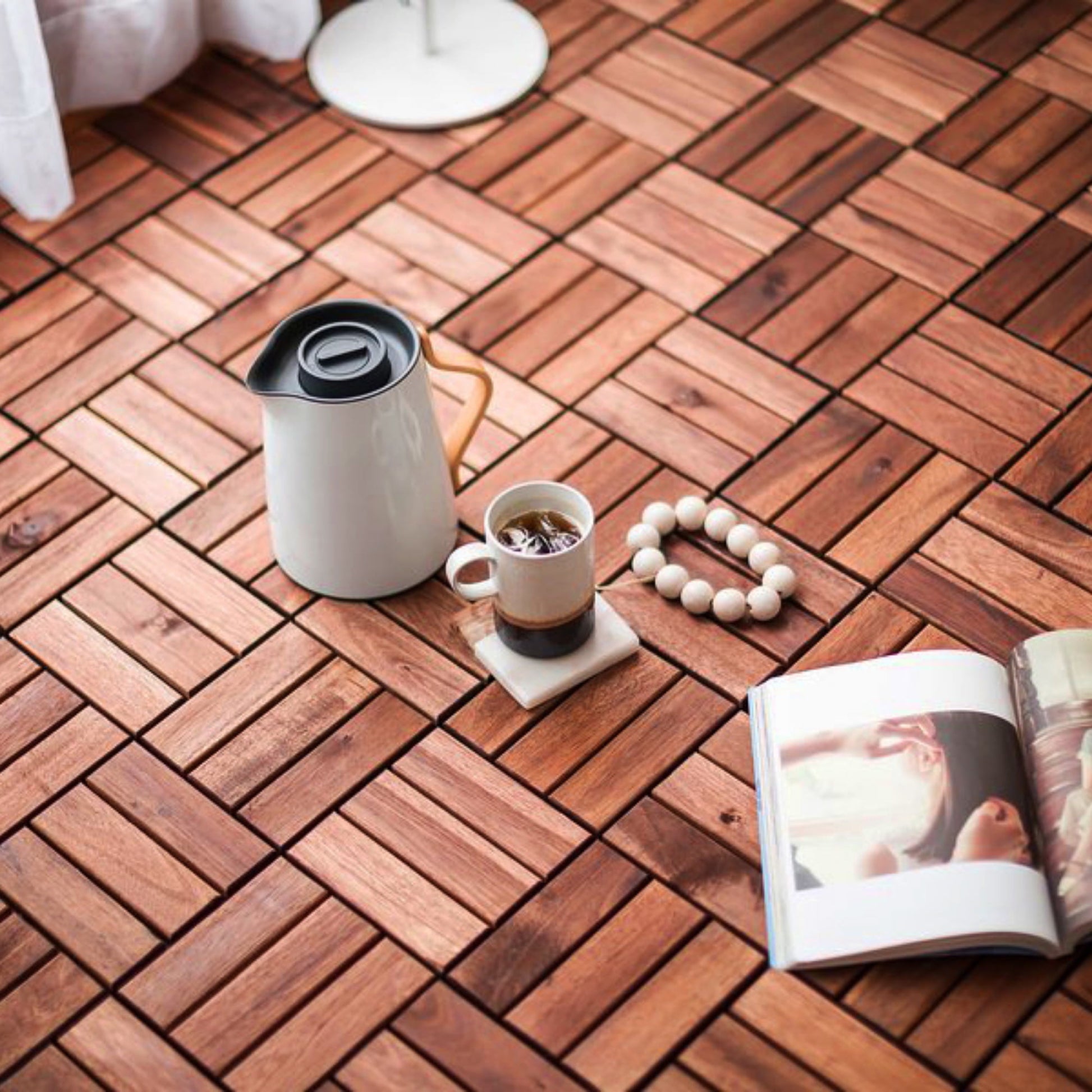 Miniyam 20 PcsInterlocking Deck Tiles, Acacia Solid Wood, 12x12 inch, Outdoor Balcony, Brown