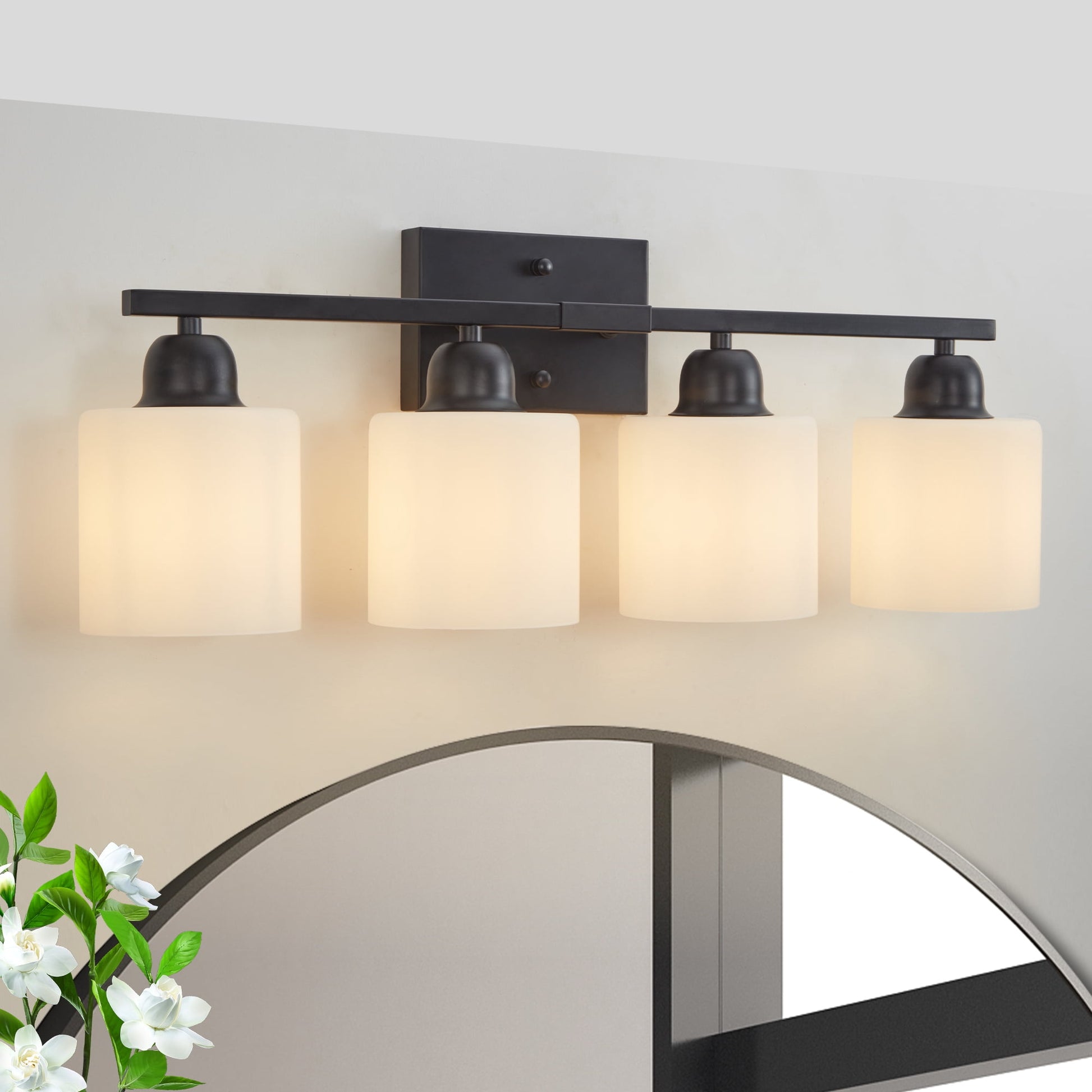 Miniyam 25 in 4 Light Black Vanity Light for Bathroom, Wall-Mounted Fixtures Over Mirror, E26, No Bulbs Included