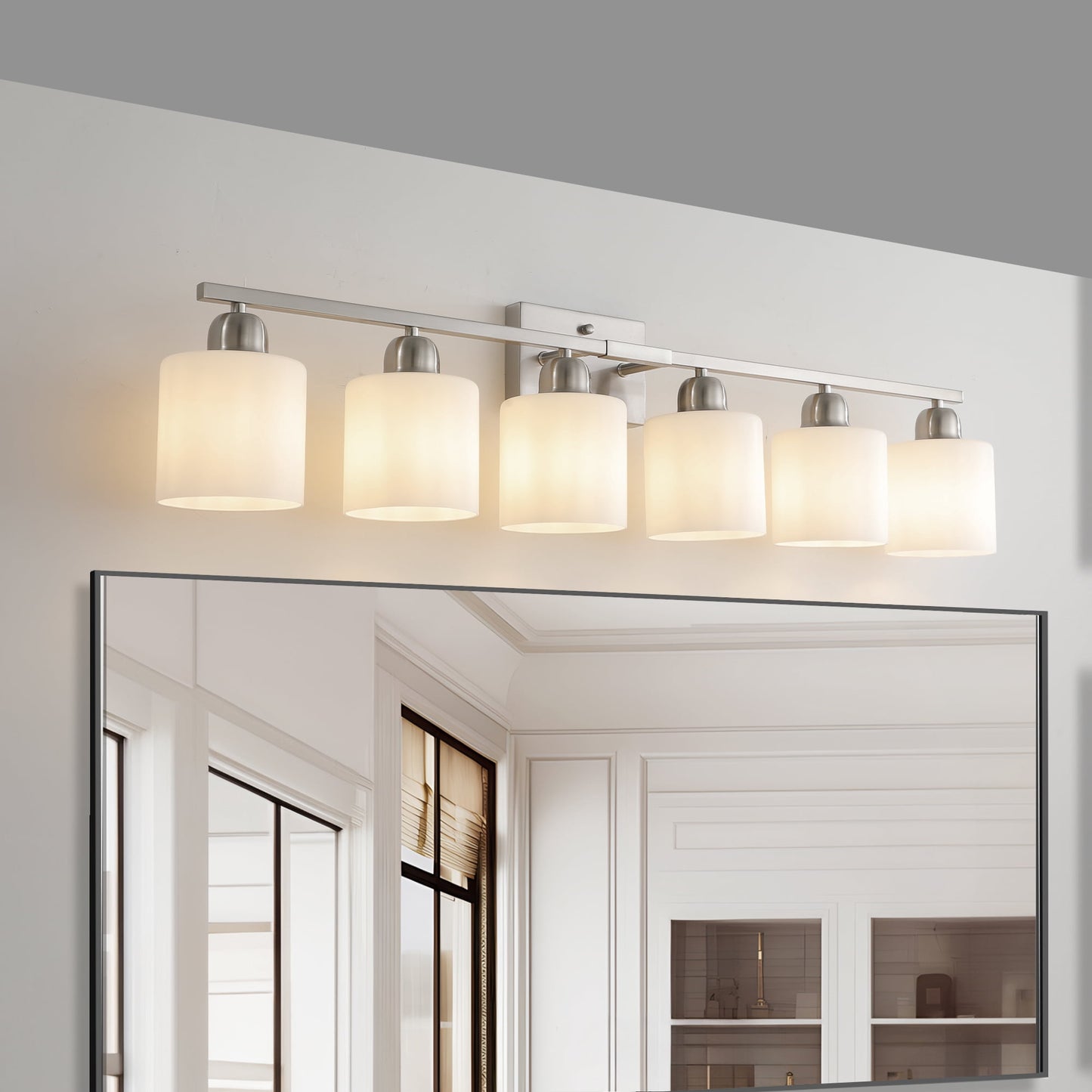 Miniyam 38 in 6 Light Chrome Vanity Light for Bathroom, Wall-Mounted Fixtures Over Mirror, E26, No Bulbs Included
