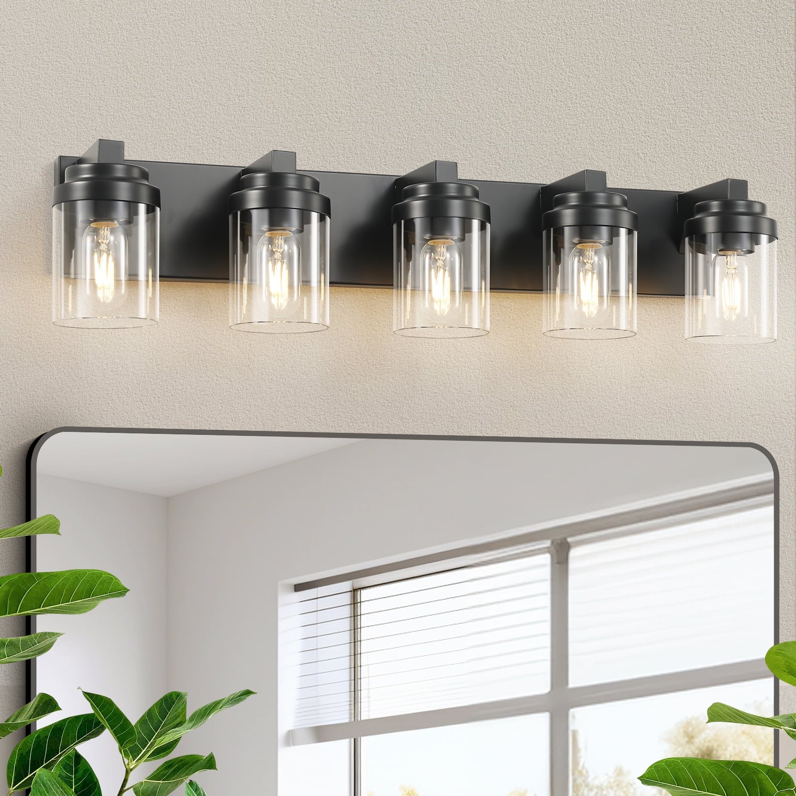 Miniyam 3 Light Bathroom Vanity Light, Matte Black Light Fixtures with Clear Glass Shade Over Mirror for Bedroom Living Room (E26,Bulb Not Included)