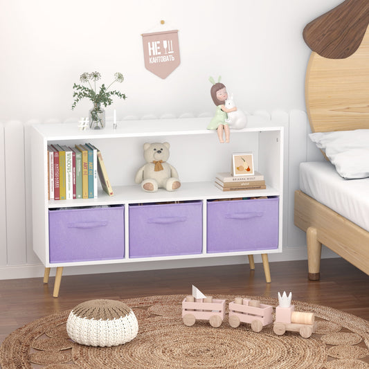 Miniyam Kids Bookcase with 3 Fabric Drawers Toy Storage for Playroom, Blue