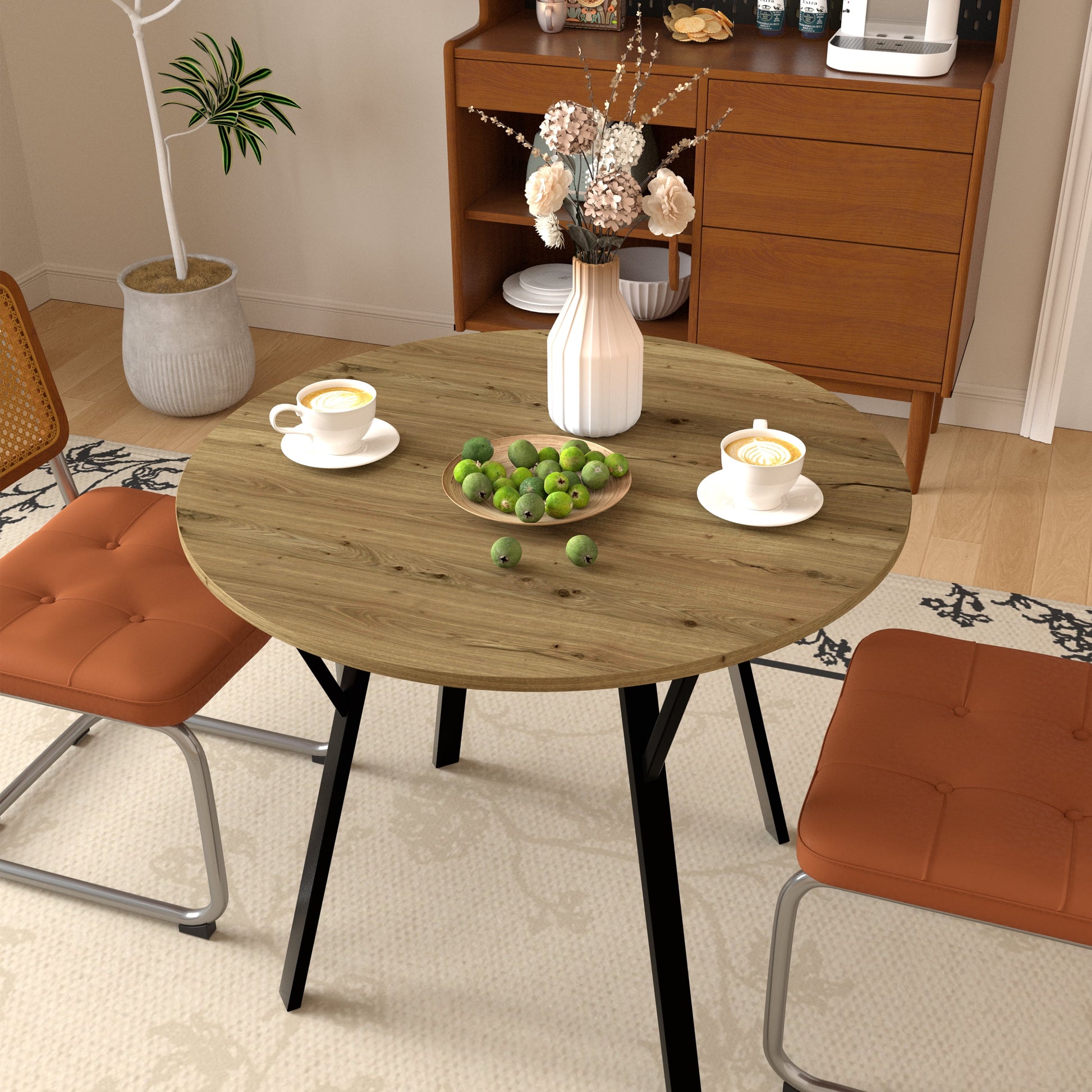 Miniyam Round Dining Table for 4, 35.4" Small Kitchen Table with Wood Top and Metal Legs