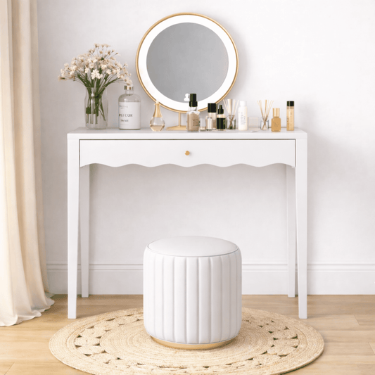 Mintazer 35.43" Vanity Desk with Drawer, Elegant Makeup Desk for Girls Kids Bedroom & Apartment, White