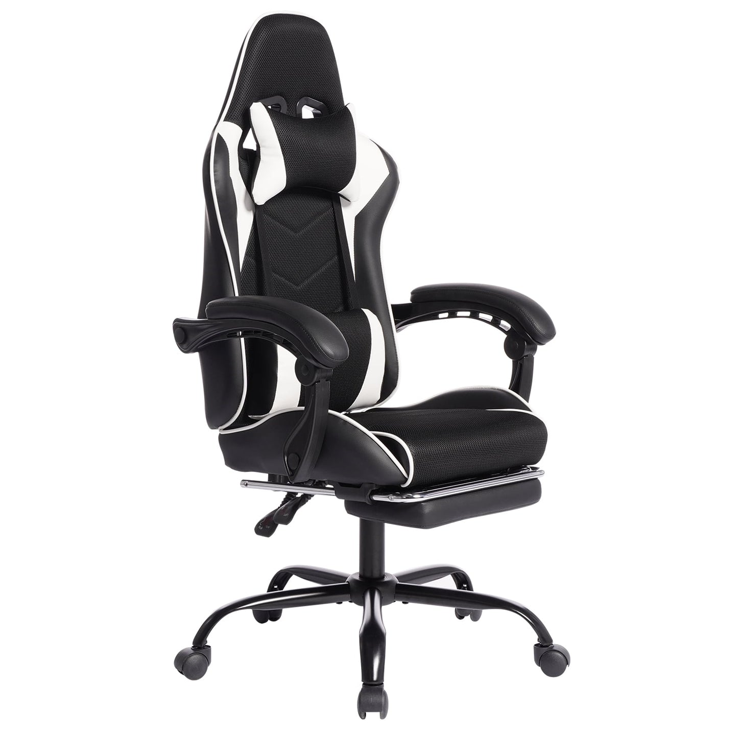 Mintazer Gaming Chairs with Footrest, Massage Leather Computer Game Chair with Headrest and Lumbar Support, E-Sports Chair for Adults Home Office, Black & Blue