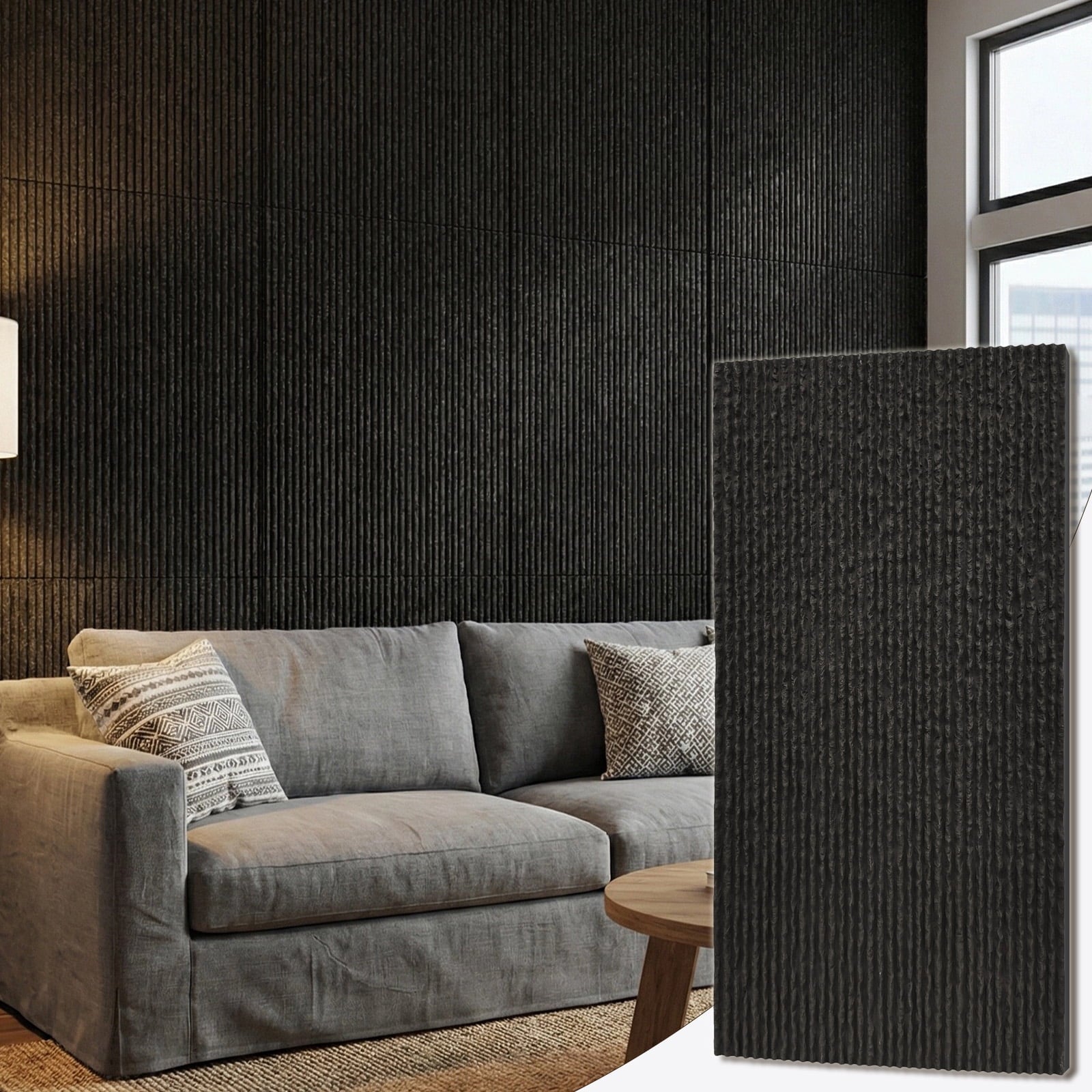 Mirrasia 4PCS 48"x 24" 3D Wall Decor Wall Panels Faux Stone Siding, Carbon Black