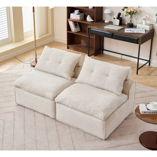 Modern Loveseat Sofa,Modular Sofa Couch,Corduroy 2-Seater Cloud Couch,Reading Lounge Sofa Chair for Small Spaces,Living Room,No Armrests,At will DIY,Beige 02