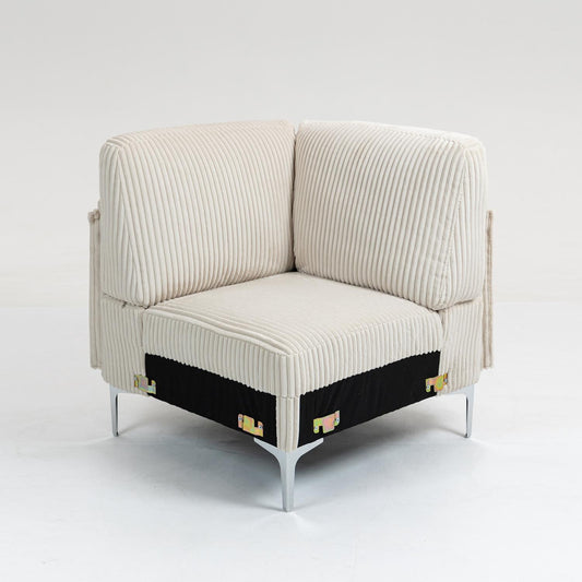 Modular Sectional Sofa, Corner Seat, Middle Seat Module Couch, Beige Corduroy Fabric, DIY Design with Multiple Configurations