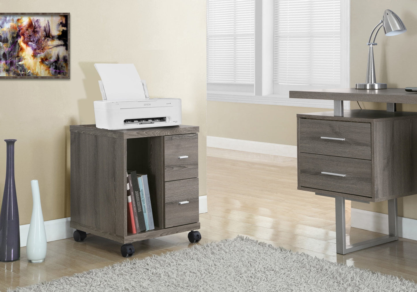 Monarch Gabinete de Oficina Color Topo Oscuro con 2 Cajones con Ruedas
