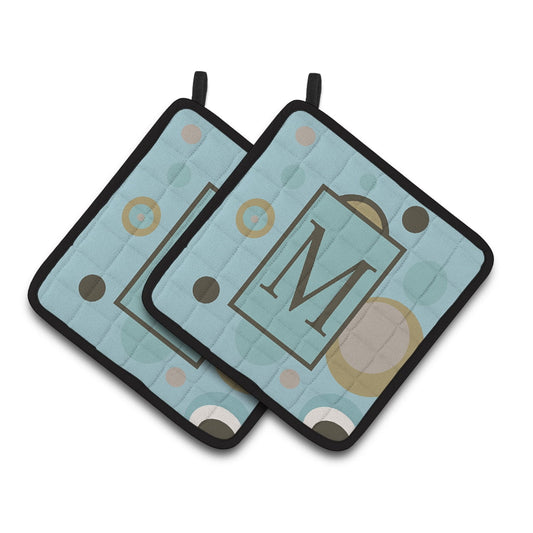 Monogram - Initial M Blue Dots Pair of Pot Holders