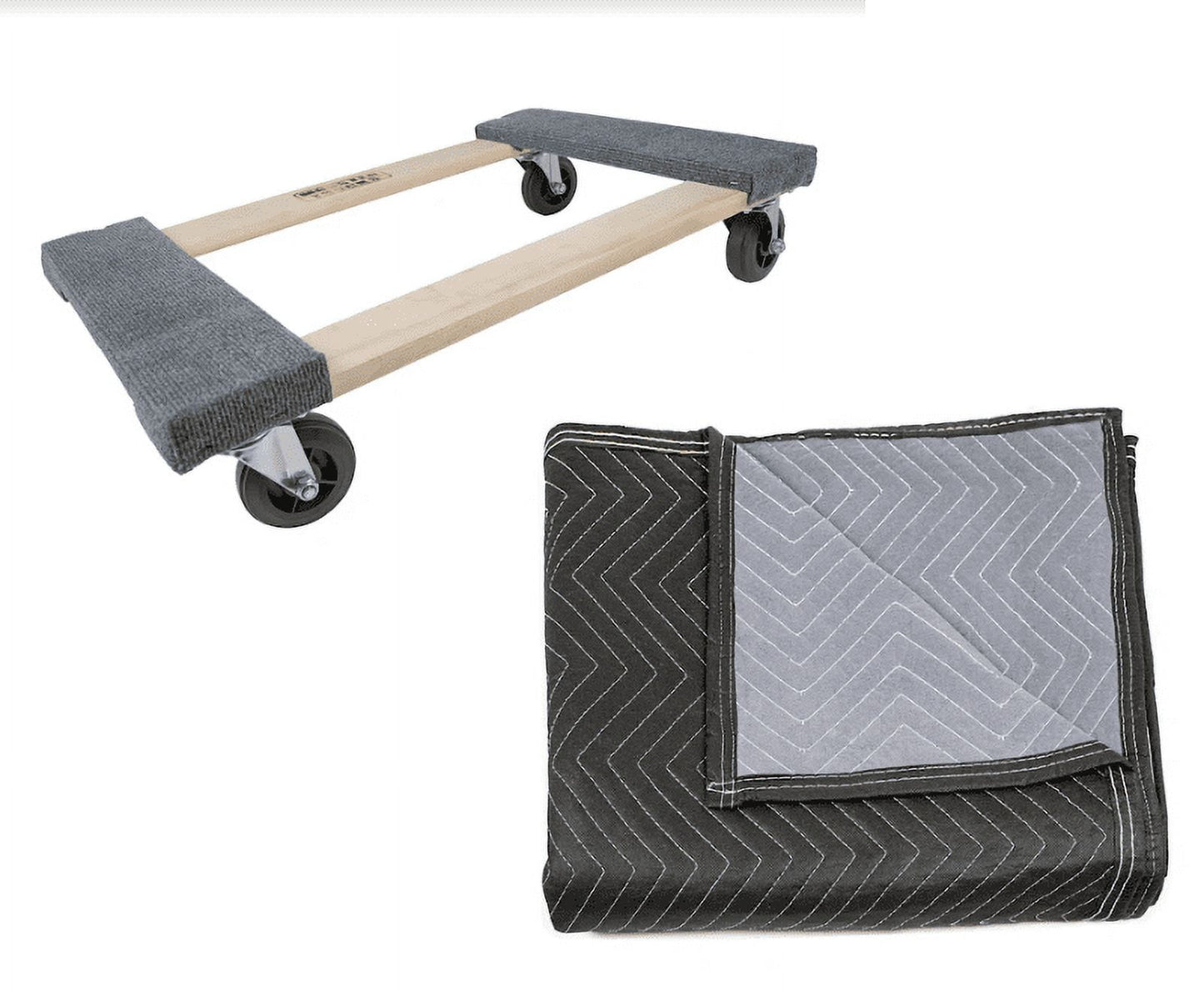 Monster Trucks MT10003 Wood 4-Wheel Dolly, Carpeted & 3 Pack MT10104 72" x 80" Economy Moving Blanket
