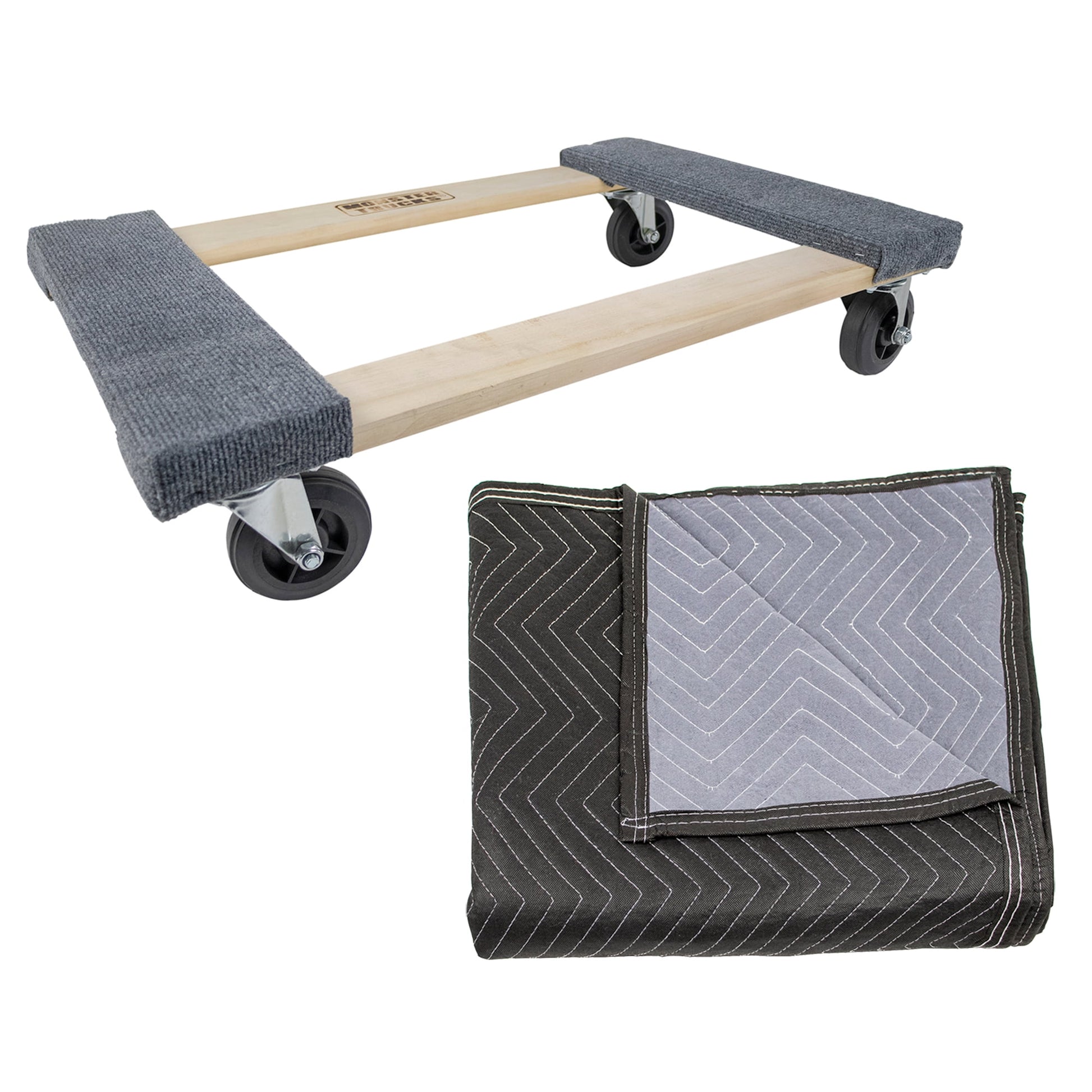 Monster Trucks MT10003 Wood 4-Wheel Dolly, Carpeted & MT10104 72" x 80" Economy Moving Blanket