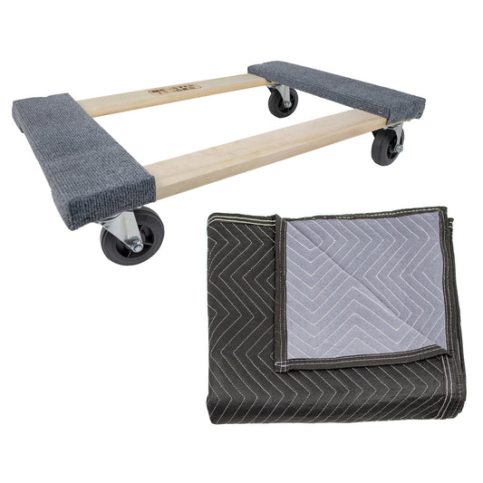 Monster Trucks MT10003 Wood 4-Wheel Dolly, Carpeted & MT10104 72" x 80" Economy Moving Blanket