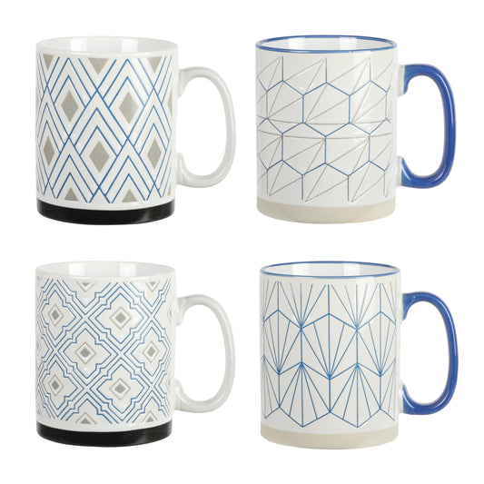 Mr. Coffee Parkmill 17oz 4 Piece Stoneware Coffee Mug Set in Assorted Designs