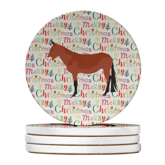 Mule Christmas Large Sandstone Coasters Pack of 4 4 in x 4 in