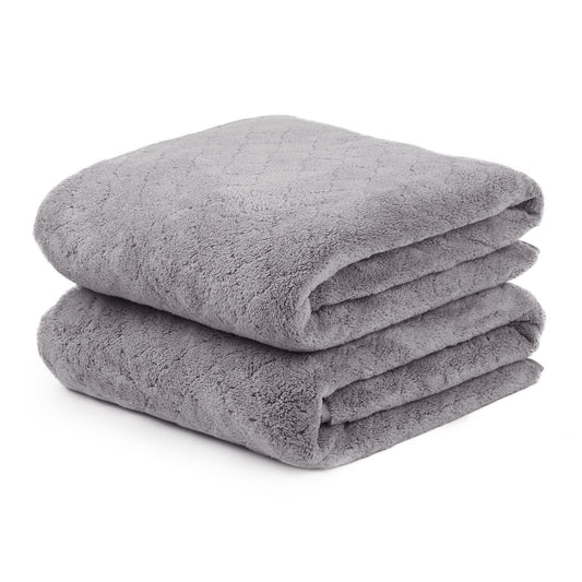 NC Fashion 2 Piece Grid Microfiber Bath Towel Set, Gray