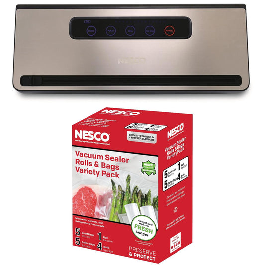 NESCOÂ® VS-101S Automatic Vacuum Sealer & Rolls/Bags Variety Bundle, One-Touch Food Saver Kit for Freezer Storage & Sous Vide Cooking
