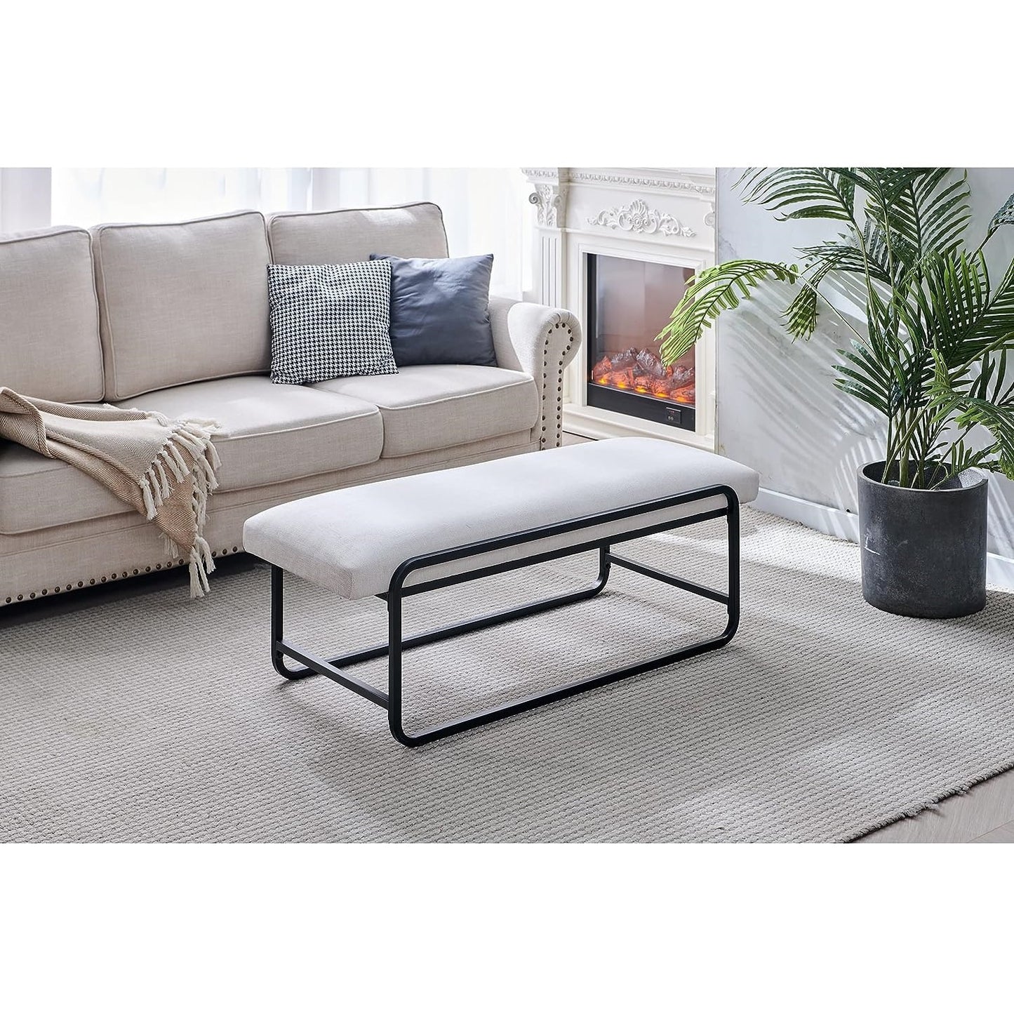 Nathaniel Home Upholstered Bedroom Benches Kids Ottoman Vegan Leather Footrest Stool Accent Bench for Entryway Bedroom End of Bed, White